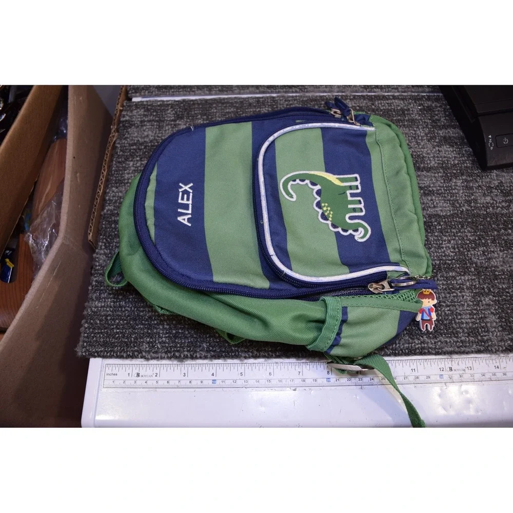 2019 Pottery Barn Kids ALEX Dinosaur Green Blue Stripe Toddler Mini Backpack Boy